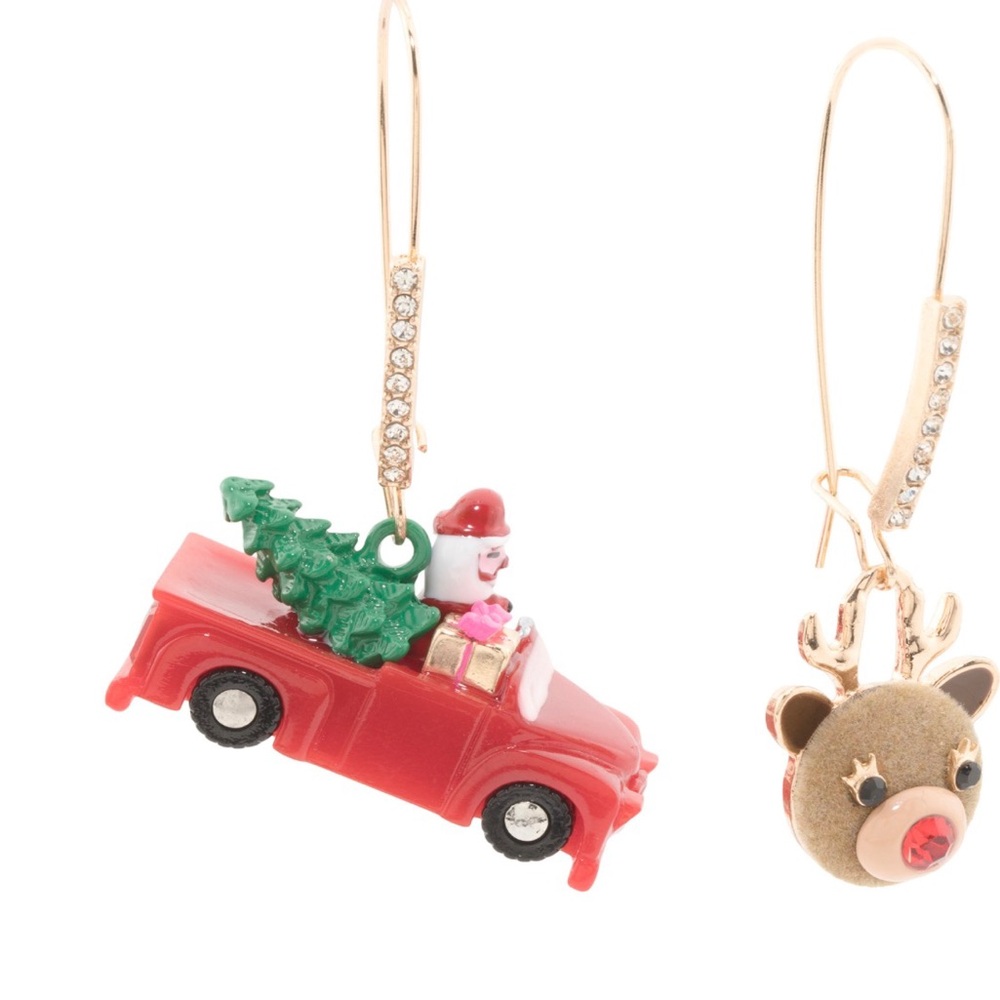 Betsey Johnson Red Truck & Reindeer Drop Earrings